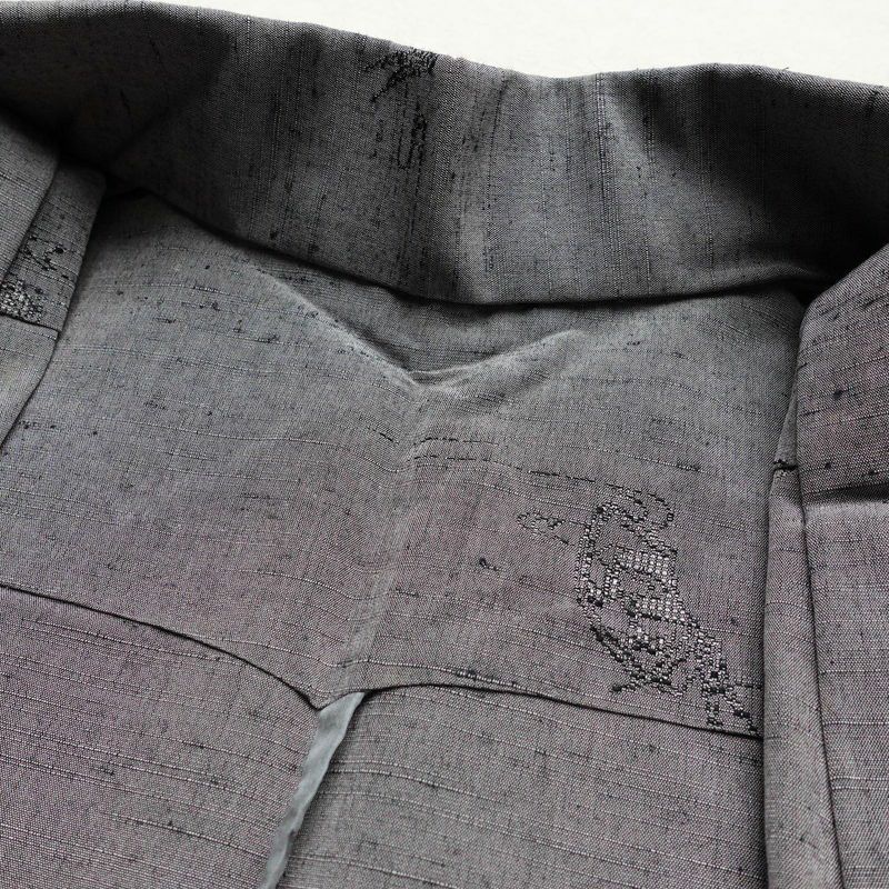 単衣 紬 正絹 古典柄 単衣仕立て 身丈157cm 裄丈63cm 一部しつけ糸付き 着物 紫・藤色_画像21