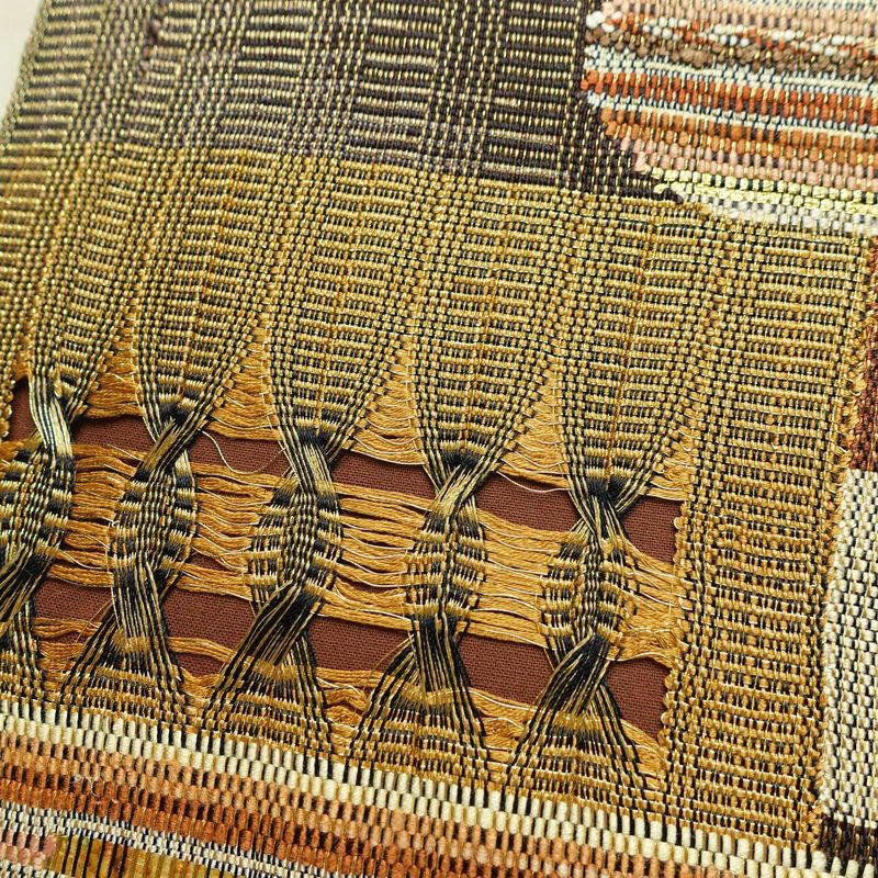 袋帯 六通柄 良品 フォーマル用 正絹 その他の柄 箔 金糸 帯 茶_画像7