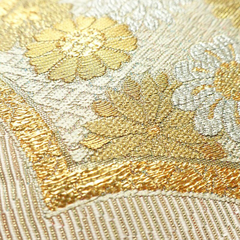 袋帯 六通柄 フォーマル用 正絹 古典柄 箔 金糸 梅 菊 帯 ピンク_画像5