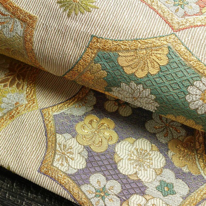 袋帯 六通柄 フォーマル用 正絹 古典柄 箔 金糸 梅 菊 帯 ピンク_画像7