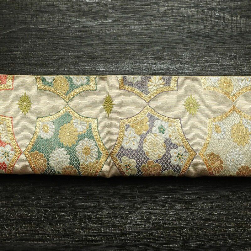 袋帯 六通柄 フォーマル用 正絹 古典柄 箔 金糸 梅 菊 帯 ピンク_画像15