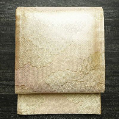 袋帯 佐賀錦 全通柄 フォーマル用 正絹 雲柄 箔 金糸 帯 ピンク