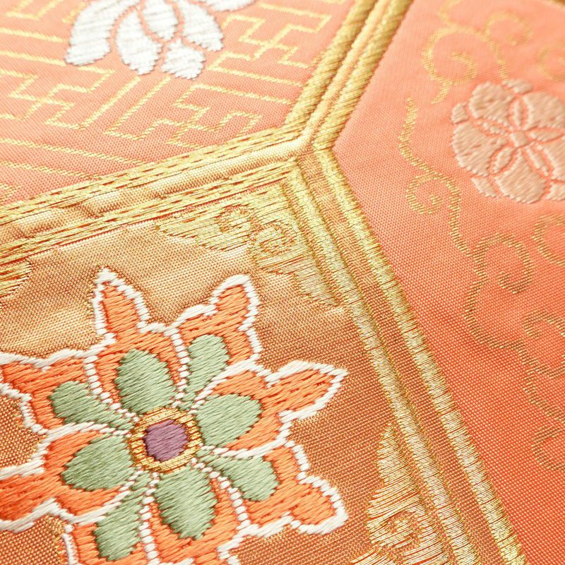 袋帯 未仕立て品 六通柄 西陣織 証紙あり フォーマル用 正絹 幾何学柄・抽象柄 金糸 帯 ピンク_画像5