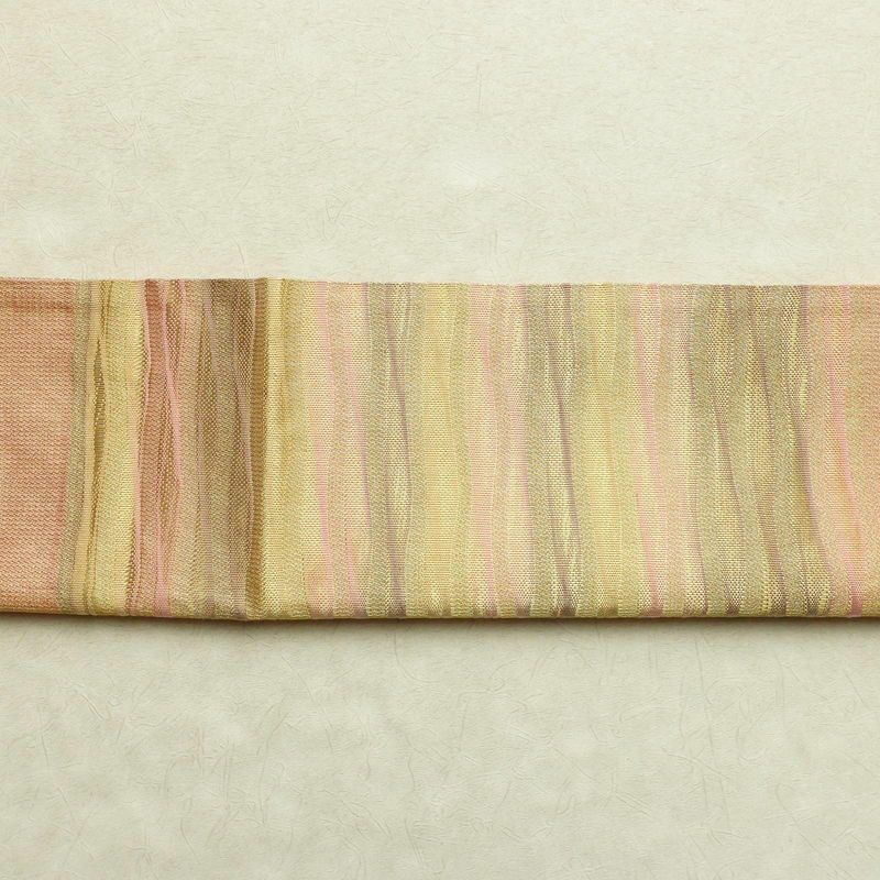 袋帯 太鼓柄 良品 フォーマル用 正絹 縞柄・線柄 金通し 金糸 帯 ピンク_画像14