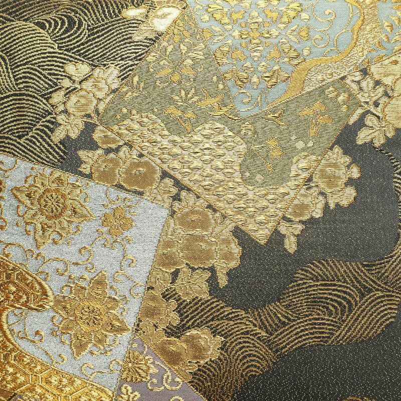 袋帯 六通柄 良品 フォーマル用 正絹 古典柄 箔 金通し 金糸 帯 グレー_画像2