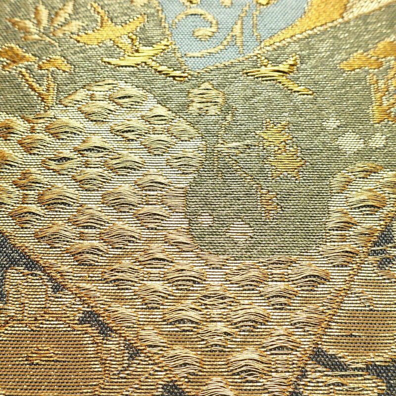 袋帯 六通柄 良品 フォーマル用 正絹 古典柄 箔 金通し 金糸 帯 グレー_画像4