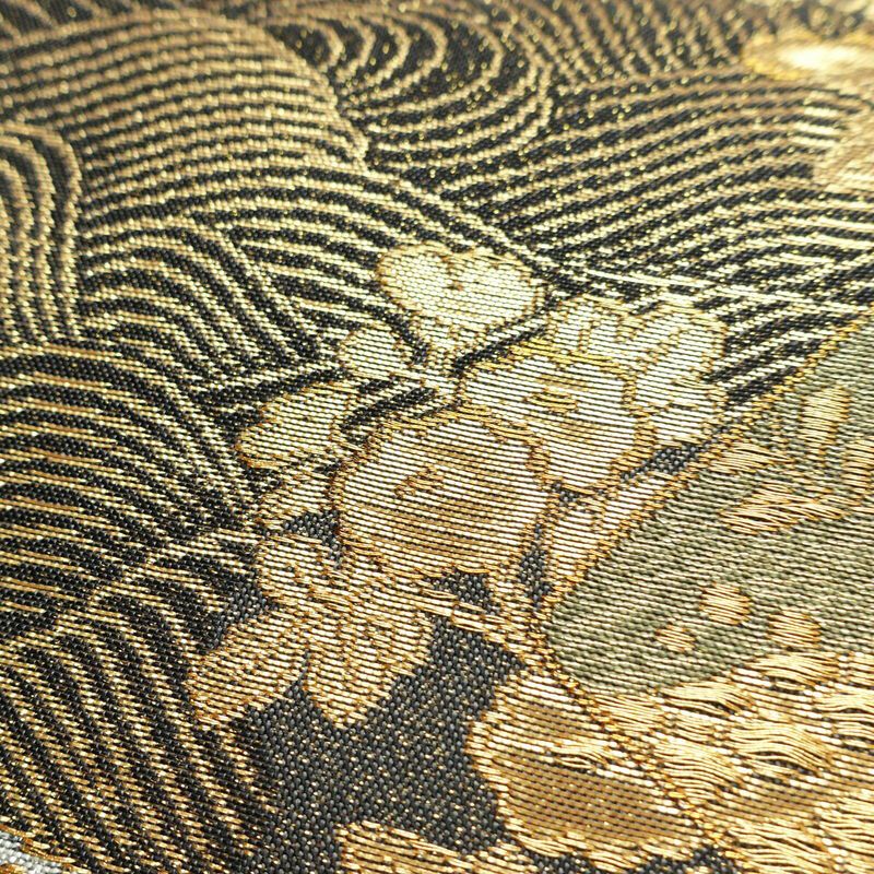 袋帯 六通柄 良品 フォーマル用 正絹 古典柄 箔 金通し 金糸 帯 グレー_画像6