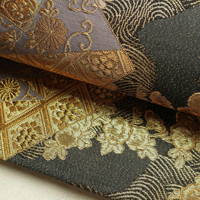 袋帯 六通柄 良品 フォーマル用 正絹 古典柄 箔 金通し 金糸 帯 グレー_画像7