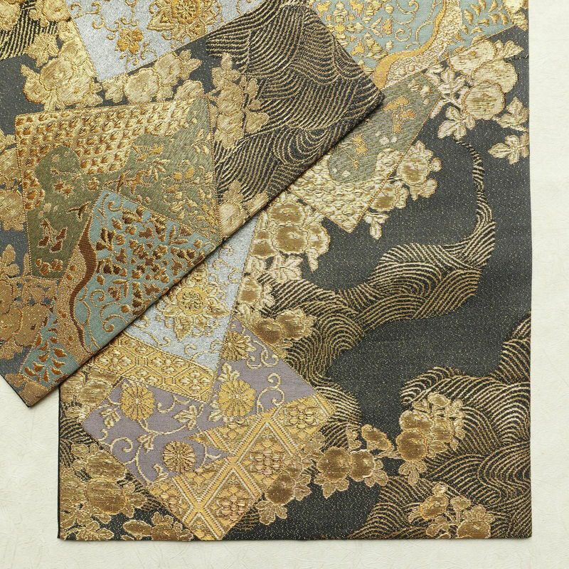 袋帯 六通柄 良品 フォーマル用 正絹 古典柄 箔 金通し 金糸 帯 グレー_画像13