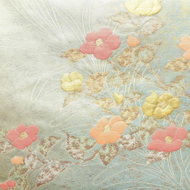 名古屋帯 太鼓柄 正絹 花柄 名古屋仕立て 箔 金糸 帯 多色使い_画像2