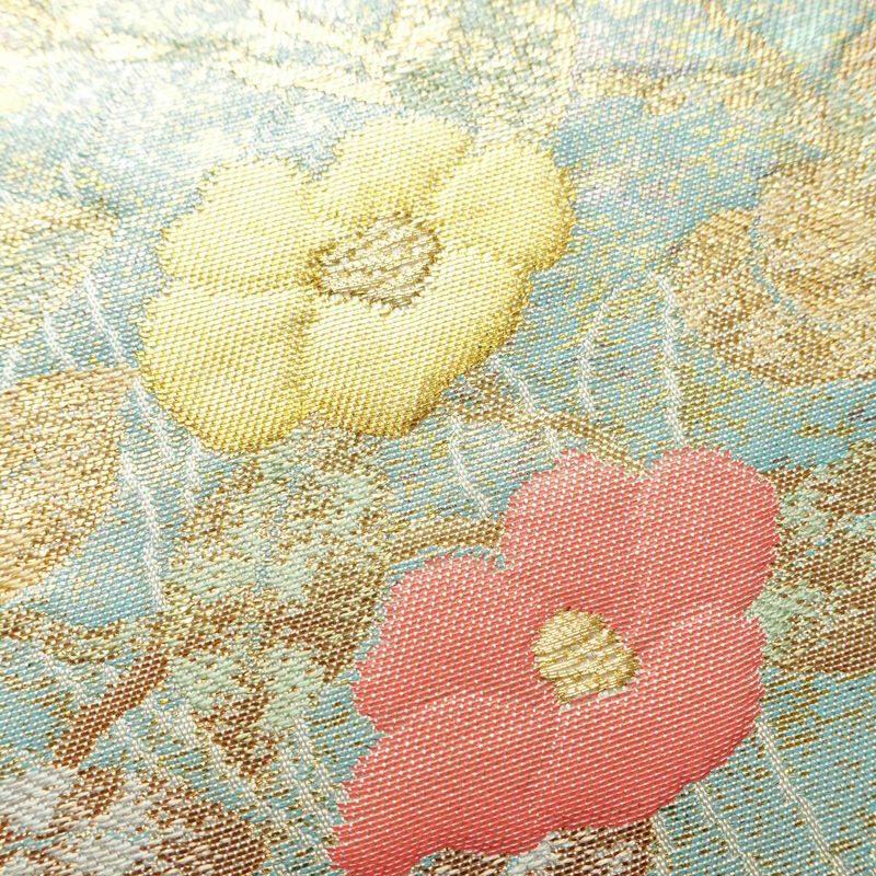 名古屋帯 太鼓柄 正絹 花柄 名古屋仕立て 箔 金糸 帯 多色使い_画像5