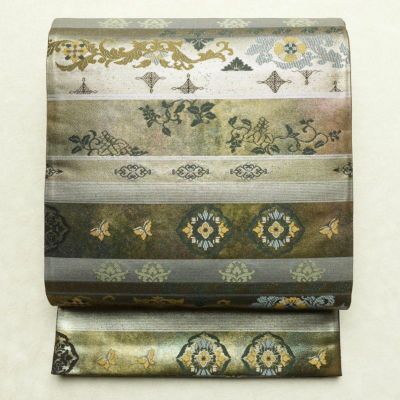 袋帯 六通柄 美品 フォーマル用 正絹 縞柄・線柄 箔 帯 多色使い