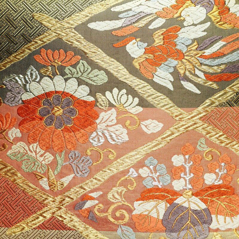 袋帯 六通柄 フォーマル用 正絹 幾何学柄・抽象柄 箔 金糸 銀糸 帯 橙_画像2