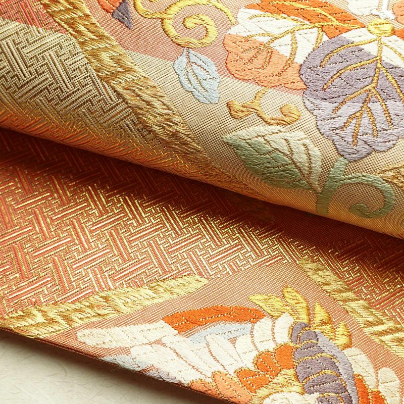 袋帯 六通柄 フォーマル用 正絹 幾何学柄・抽象柄 箔 金糸 銀糸 帯 橙_画像7