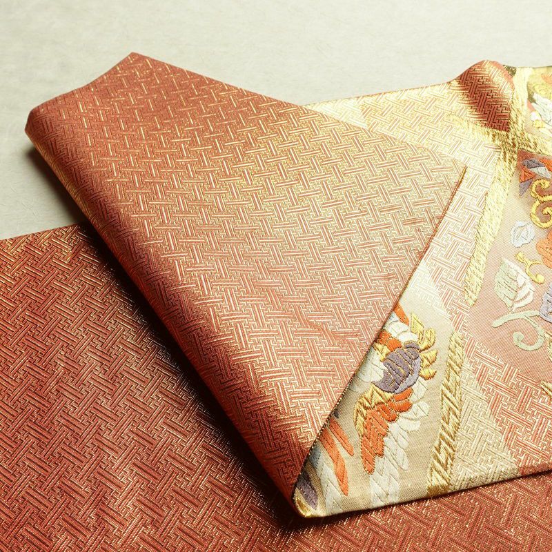 袋帯 六通柄 フォーマル用 正絹 幾何学柄・抽象柄 箔 金糸 銀糸 帯 橙_画像9