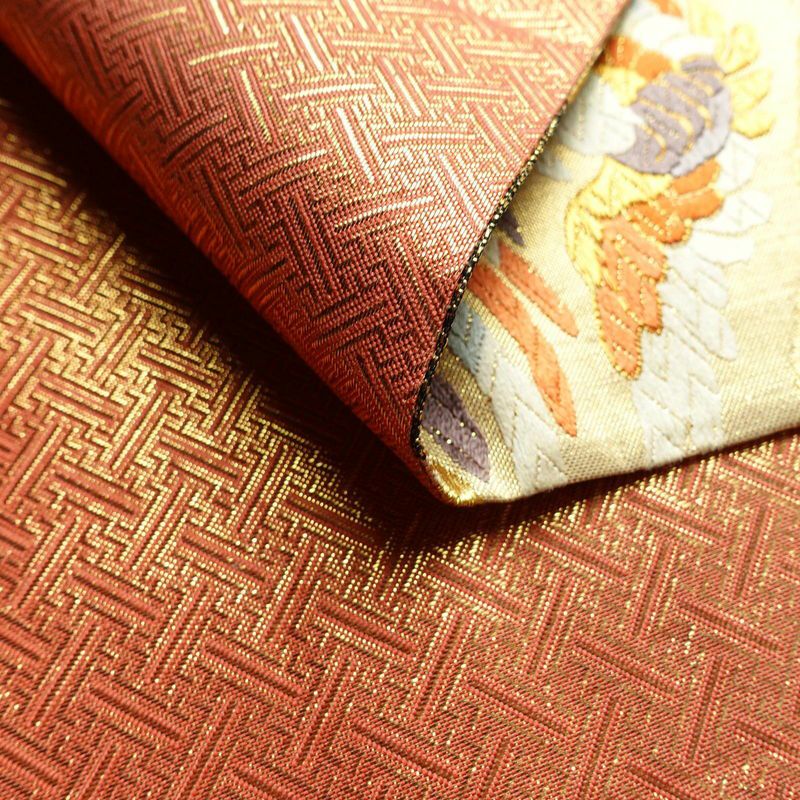 袋帯 六通柄 フォーマル用 正絹 幾何学柄・抽象柄 箔 金糸 銀糸 帯 橙_画像10