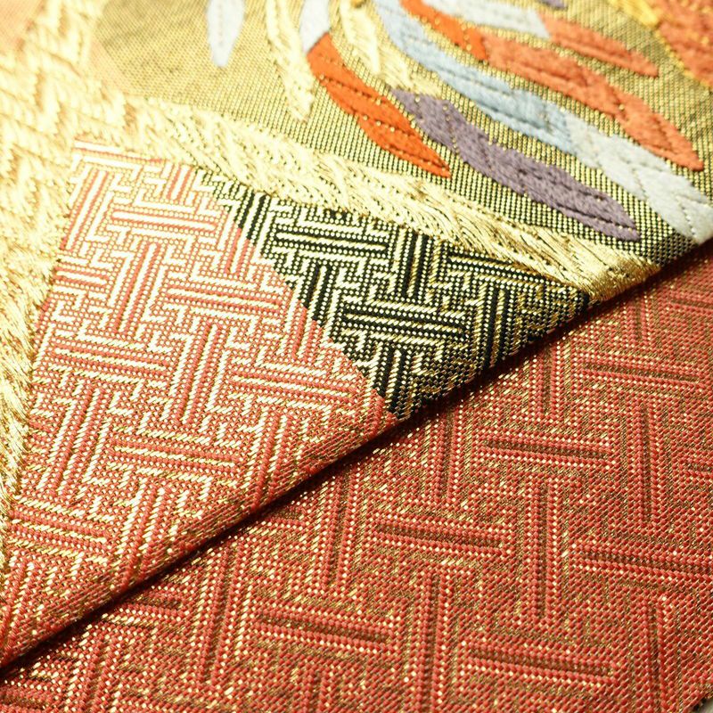袋帯 六通柄 フォーマル用 正絹 幾何学柄・抽象柄 箔 金糸 銀糸 帯 橙_画像12