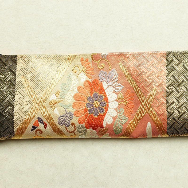 袋帯 六通柄 フォーマル用 正絹 幾何学柄・抽象柄 箔 金糸 銀糸 帯 橙_画像14