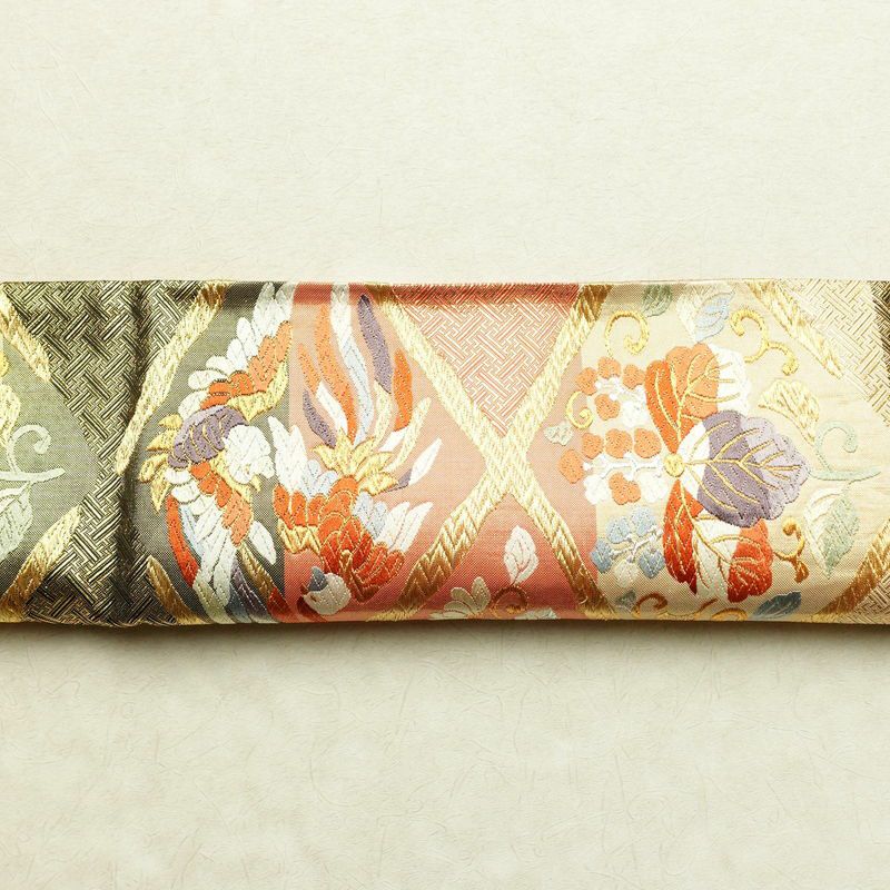 袋帯 六通柄 フォーマル用 正絹 幾何学柄・抽象柄 箔 金糸 銀糸 帯 橙_画像15