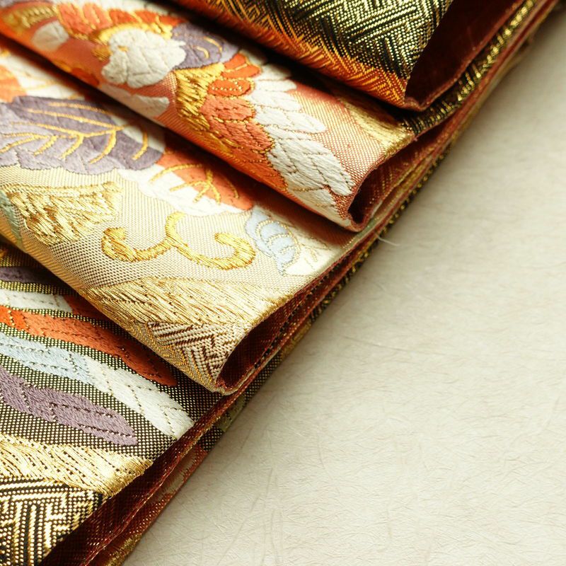袋帯 六通柄 フォーマル用 正絹 幾何学柄・抽象柄 箔 金糸 銀糸 帯 橙_画像21