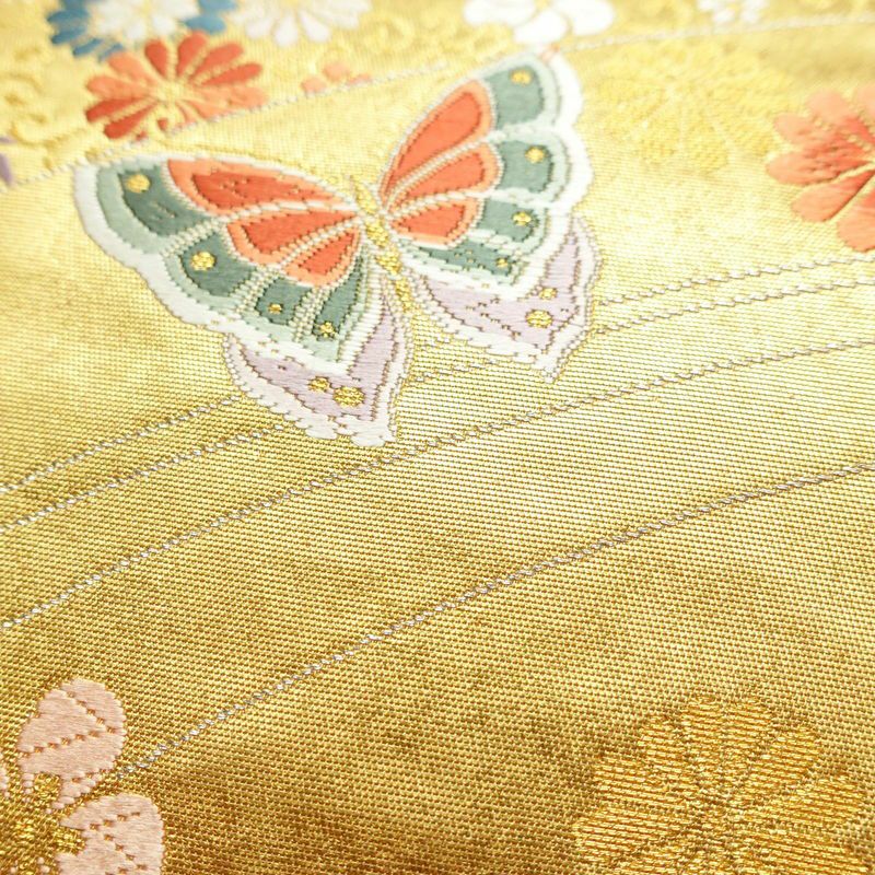 袋帯 本金箔 太鼓柄 フォーマル用 正絹 蝶・昆虫柄 箔 帯 金・銀_画像5