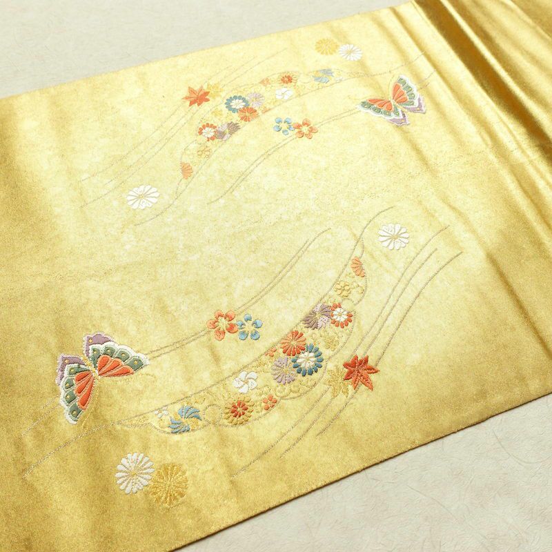 袋帯 本金箔 太鼓柄 フォーマル用 正絹 蝶・昆虫柄 箔 帯 金・銀_画像16