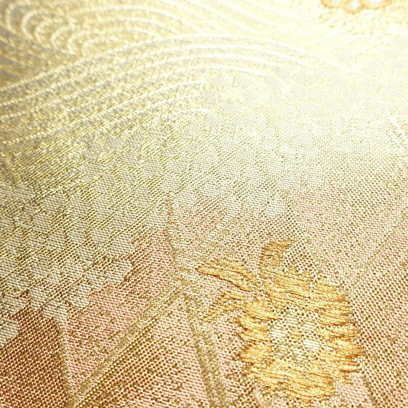 袋帯 六通柄 フォーマル用 正絹 花柄 箔 金糸 帯 金・銀_画像6