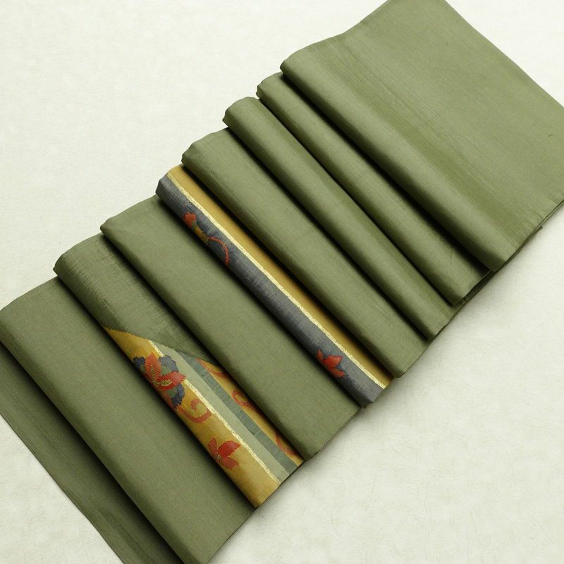 袋帯 太鼓柄 一般用 正絹 花柄 金糸 緑・うぐいす色_画像19