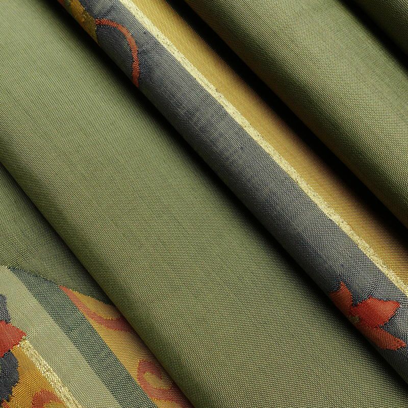 袋帯 太鼓柄 一般用 正絹 花柄 金糸 緑・うぐいす色_画像20