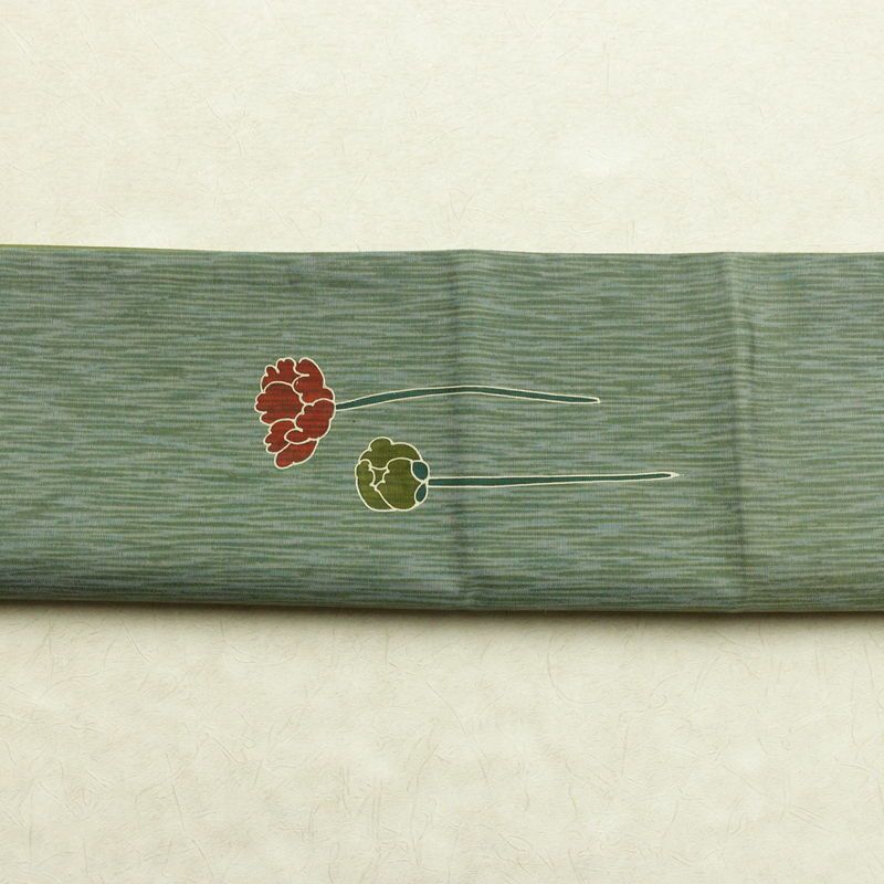 袋帯 太鼓柄 一般用 正絹 花柄 帯 緑・うぐいす色_画像17