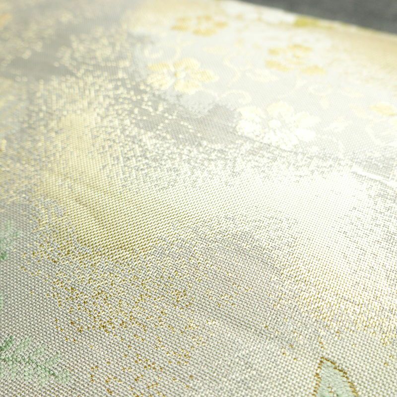 袋帯 六通柄 フォーマル用 正絹 花柄 箔 金糸 帯 緑・うぐいす色_画像5