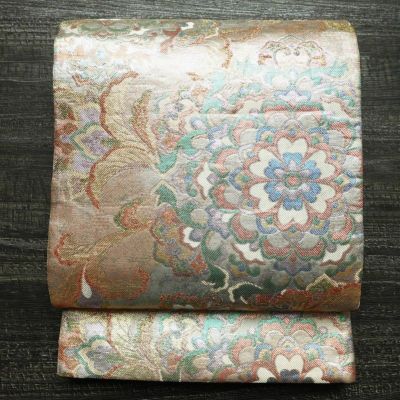 袋帯 六通柄 フォーマル用 正絹 花柄 箔 帯 金・銀