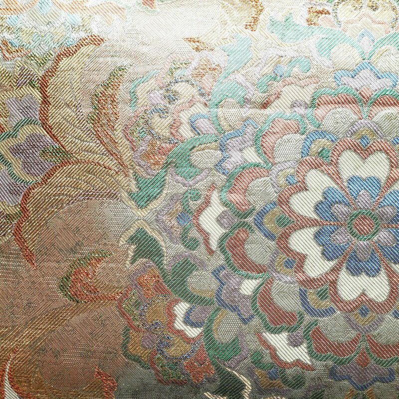 袋帯 六通柄 フォーマル用 正絹 花柄 箔 帯 金・銀_画像2