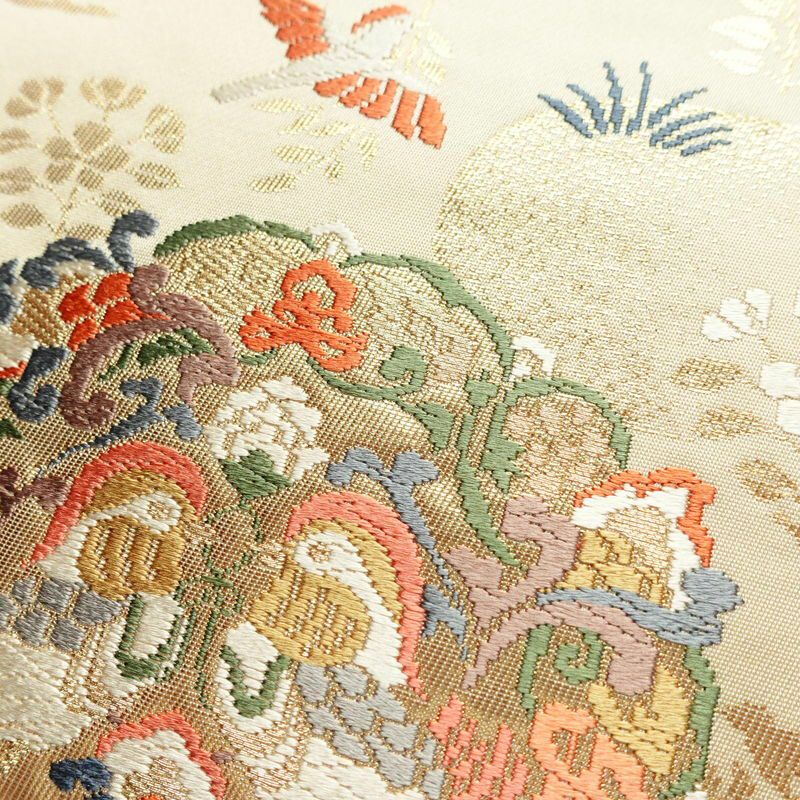 袋帯 六通柄 フォーマル用 正絹 幾何学柄・抽象柄 箔 金糸 帯 ベージュ_画像5