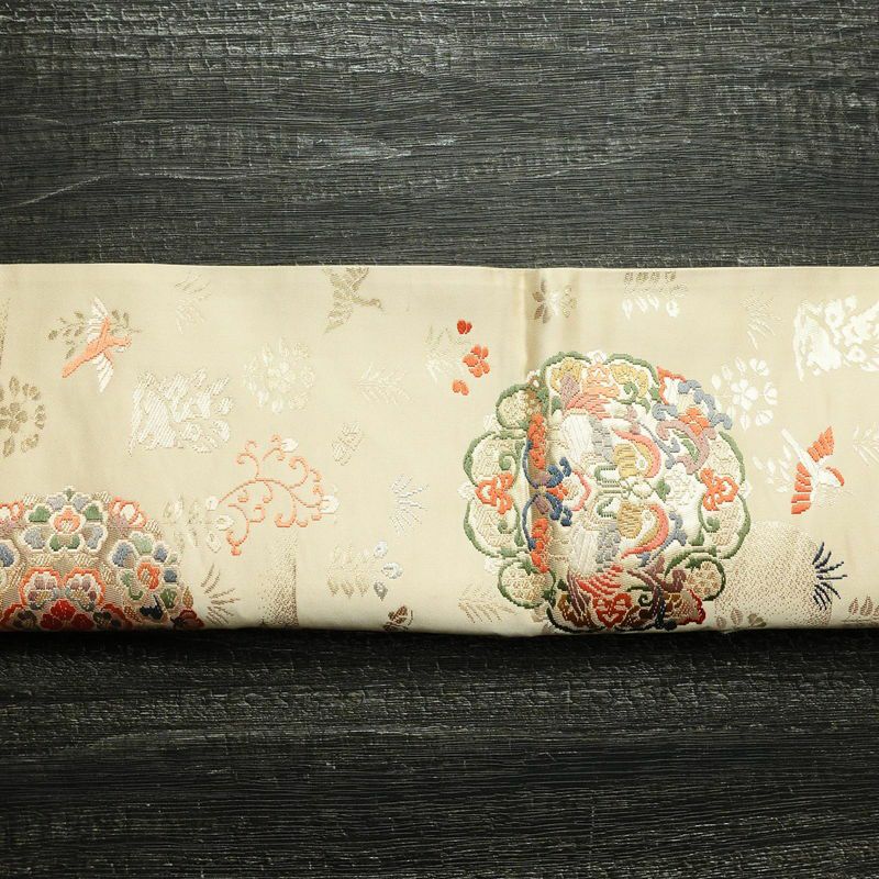 袋帯 六通柄 フォーマル用 正絹 幾何学柄・抽象柄 箔 金糸 帯 ベージュ_画像14