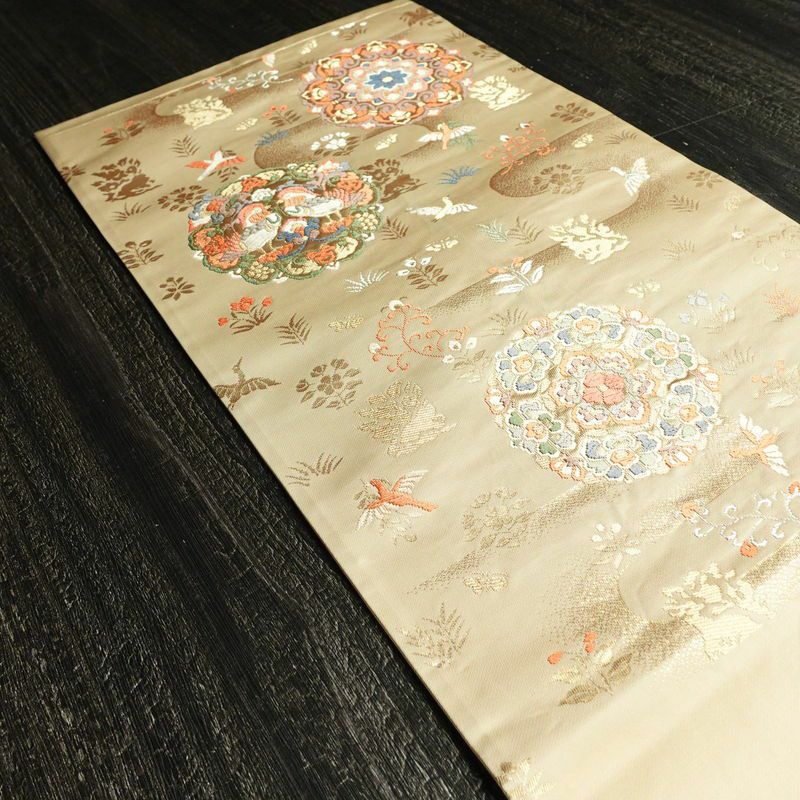 袋帯 六通柄 フォーマル用 正絹 幾何学柄・抽象柄 箔 金糸 帯 ベージュ_画像20
