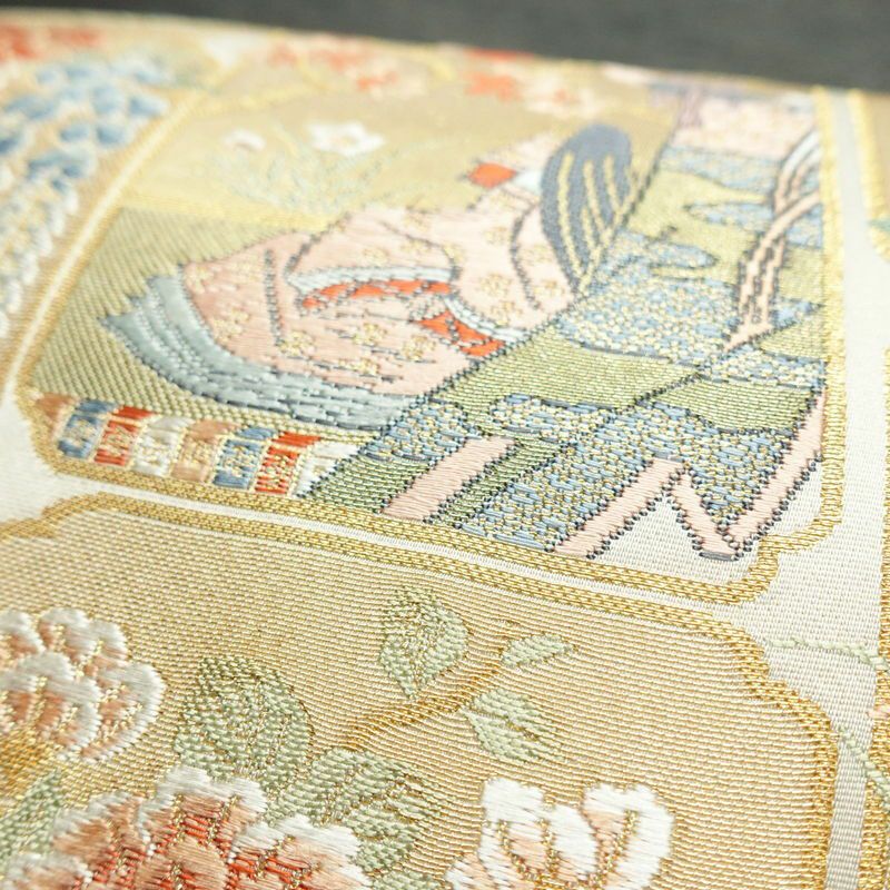 袋帯 六通柄 フォーマル用 正絹 人物・動物柄 箔 金糸 帯 金・銀_画像5