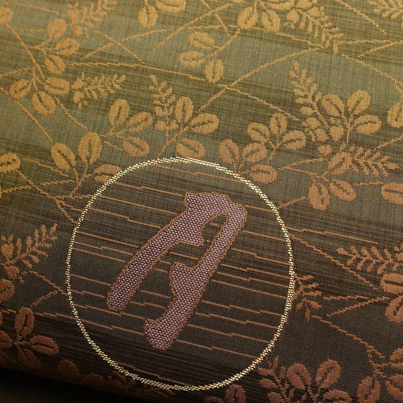 袋帯 花鳥風月 六通柄 美品 一般用 正絹 木の葉・植物柄 帯 緑・うぐいす色_画像6