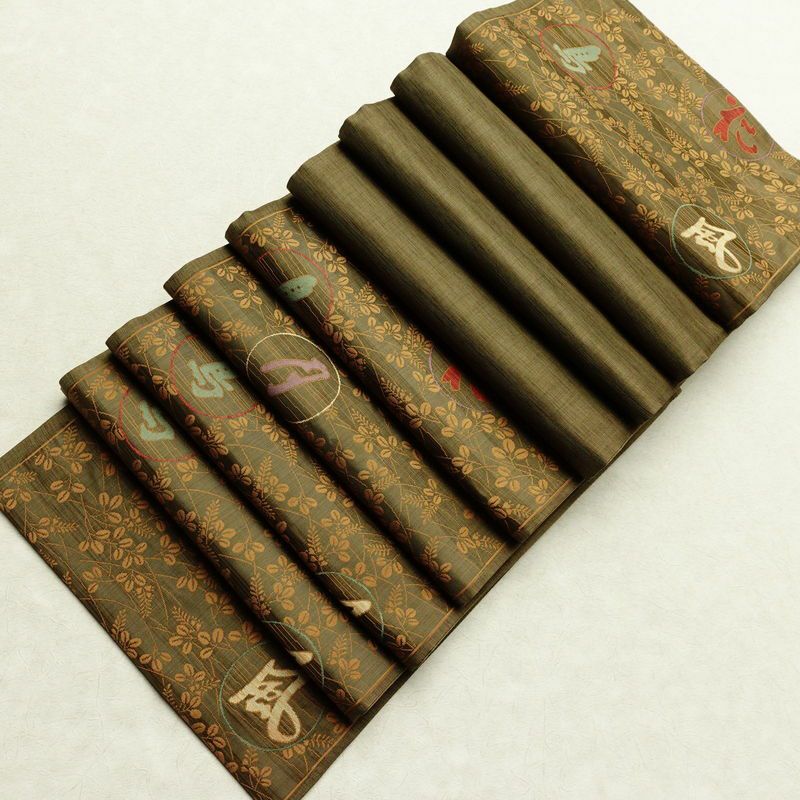 袋帯 花鳥風月 六通柄 美品 一般用 正絹 木の葉・植物柄 帯 緑・うぐいす色_画像19