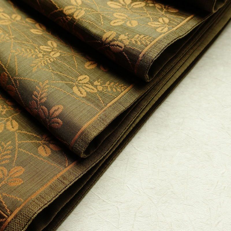 袋帯 花鳥風月 六通柄 美品 一般用 正絹 木の葉・植物柄 帯 緑・うぐいす色_画像21