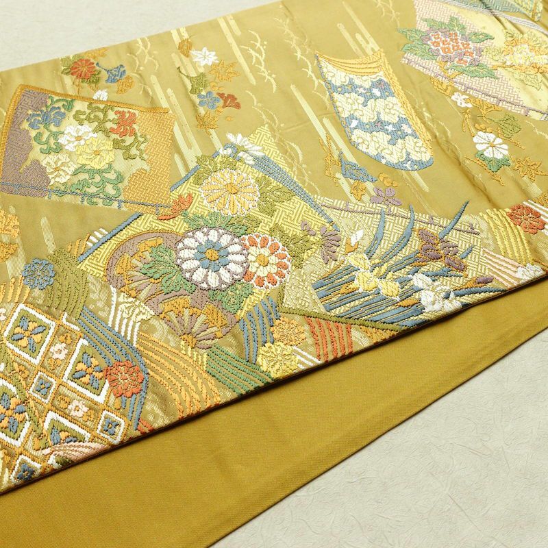 袋帯 六通柄 フォーマル用 正絹 古典柄 箔 金糸 帯 黄・黄土色_画像11