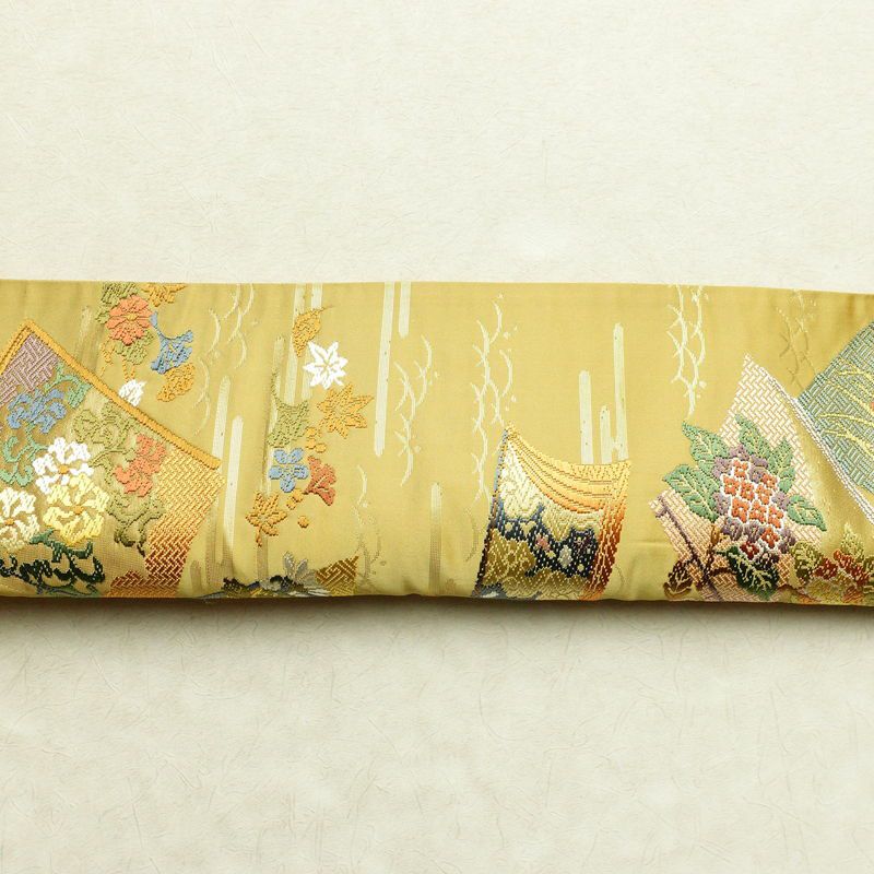 袋帯 六通柄 フォーマル用 正絹 古典柄 箔 金糸 帯 黄・黄土色_画像14