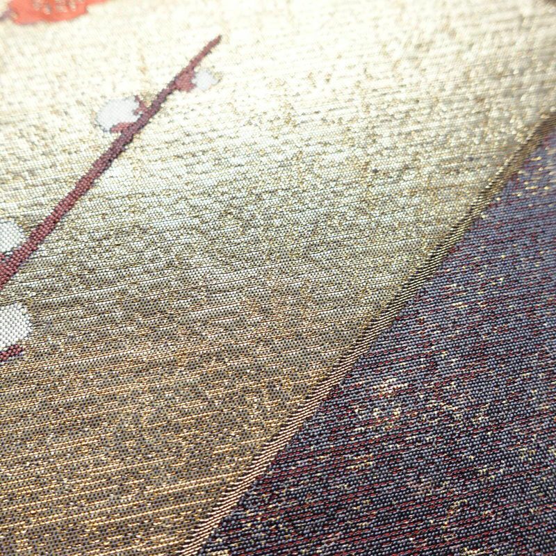 袋帯 清水六兵衛 名匠古稀彩華扇文 六通柄 フォーマル用 正絹 古典柄 箔 金糸 帯 紫・藤色_画像4