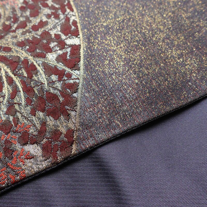 袋帯 清水六兵衛 名匠古稀彩華扇文 六通柄 フォーマル用 正絹 古典柄 箔 金糸 帯 紫・藤色_画像9