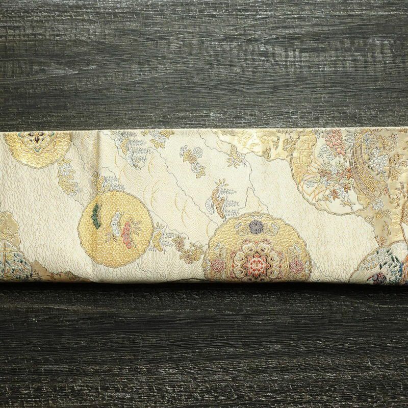 袋帯 六通柄 フォーマル用 正絹 古典柄 箔 金糸 帯 クリーム_画像15