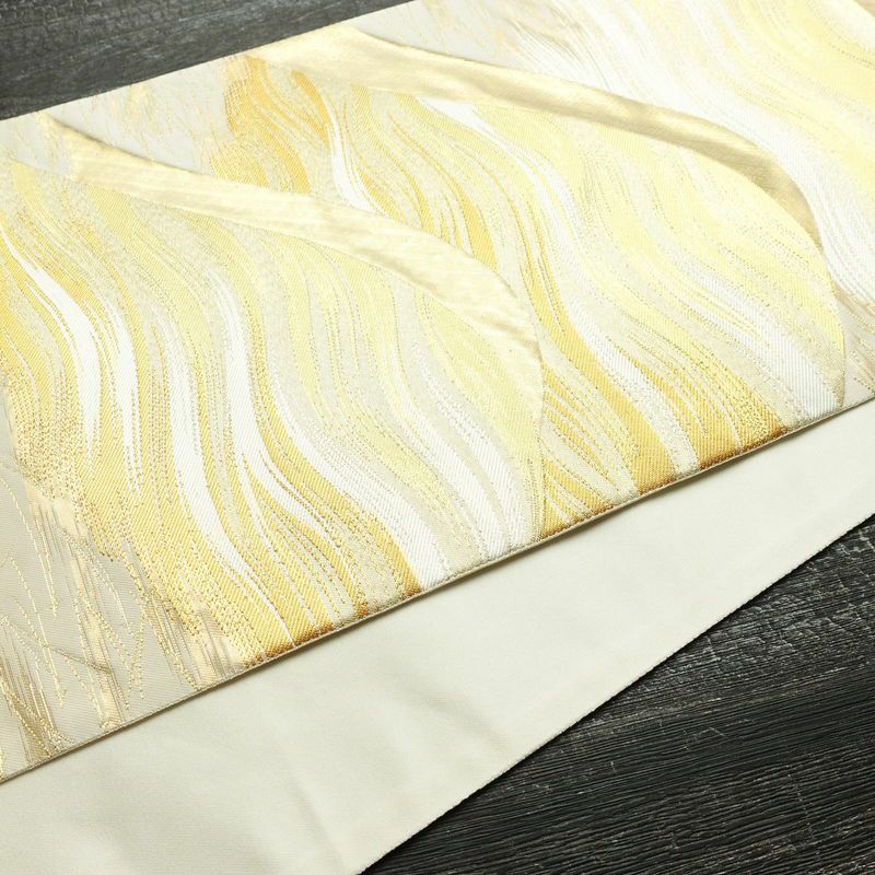 袋帯 六通柄 フォーマル用 正絹 流水・波柄 箔 金糸 帯 白_画像11