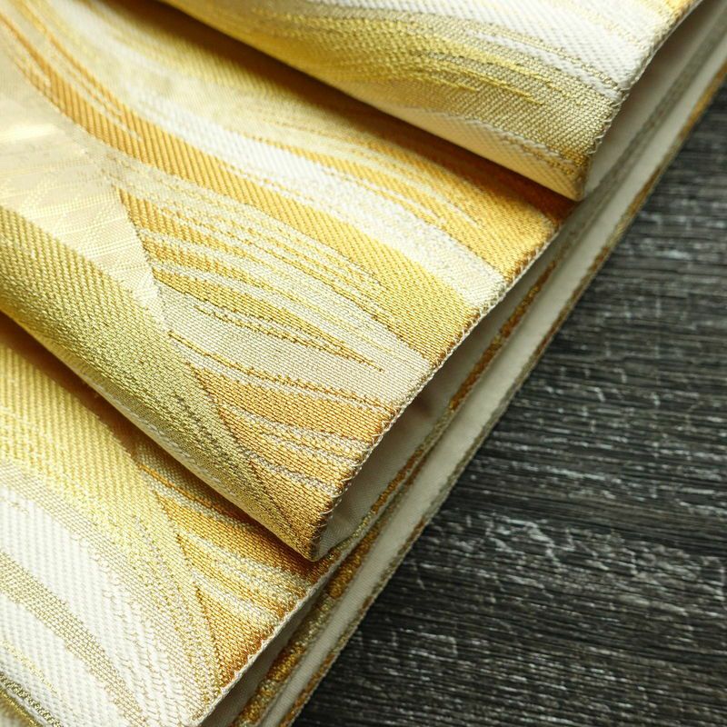 袋帯 六通柄 フォーマル用 正絹 流水・波柄 箔 金糸 帯 白_画像21