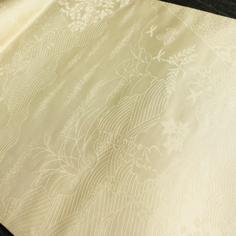 袋帯 全通柄 良品 フォーマル用 正絹 人物・動物柄 箔 古典 御所車 金糸 帯 金・銀_画像11