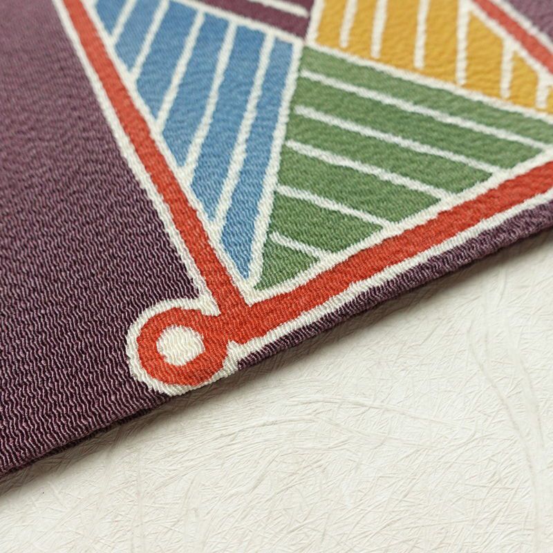 名古屋帯 太鼓柄 良品 縮緬 正絹 幾何学柄・抽象柄 名古屋仕立て 帯 紫・藤色_画像12