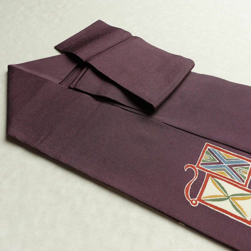 名古屋帯 太鼓柄 良品 縮緬 正絹 幾何学柄・抽象柄 名古屋仕立て 帯 紫・藤色_画像20